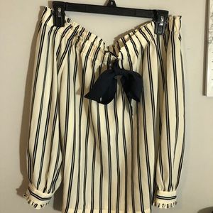 Blue and off-white off the shoulder top